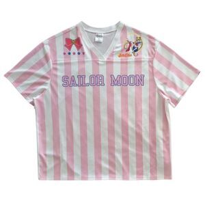 Sailor Moon Usagi Pink & White Striped V-Neck Plus Size Jersey Size 1X